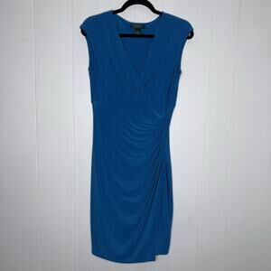 Lauren Ralph Lauren Women’s Blue Sheath Dress Stretch Knit Sleeveless Size 6